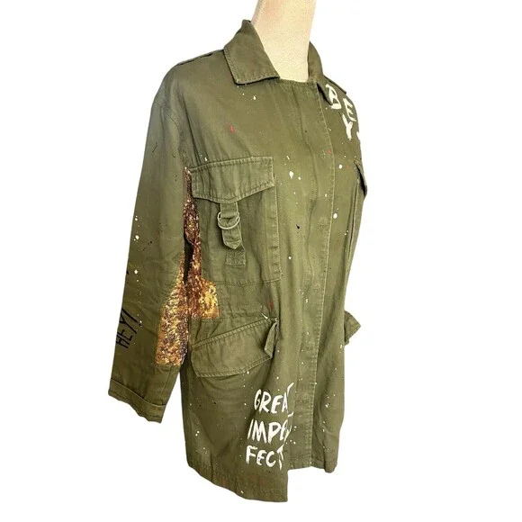 Zara Trafaluc Anorak Utility Jacket Army Green Sequin Embroidered Full Z… - Picture 3 of 13